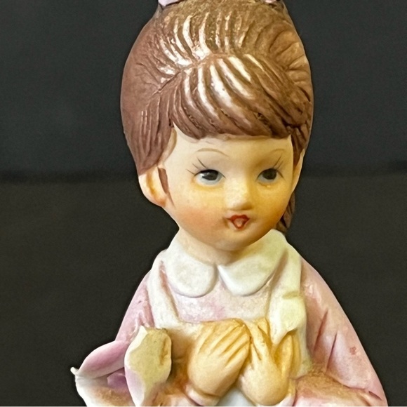 Lefton? Porcelain Bell Set Girl White Apron Baker Pink Roses Chef Garden Lot 2x - Picture 10 of 11